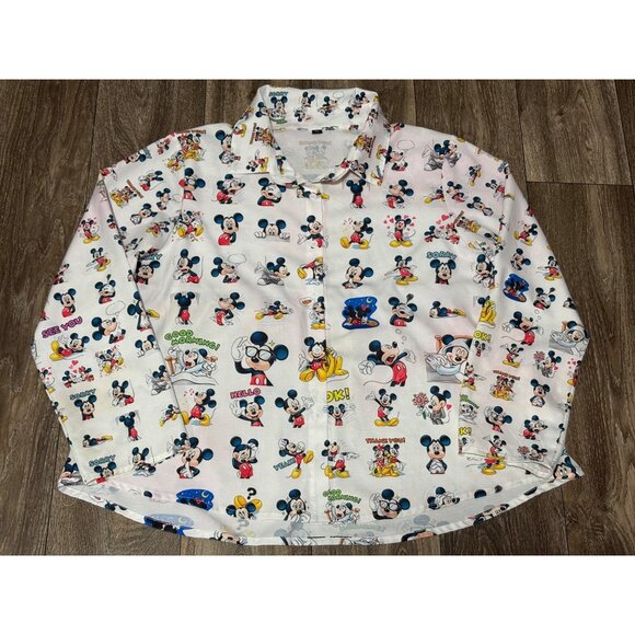 MICKEY & FRIENDS WOMENS SHIRT BUTTON UP XL LONG SLEEVE UNBRANDED LIGHT PINK - Picture 1 of 11